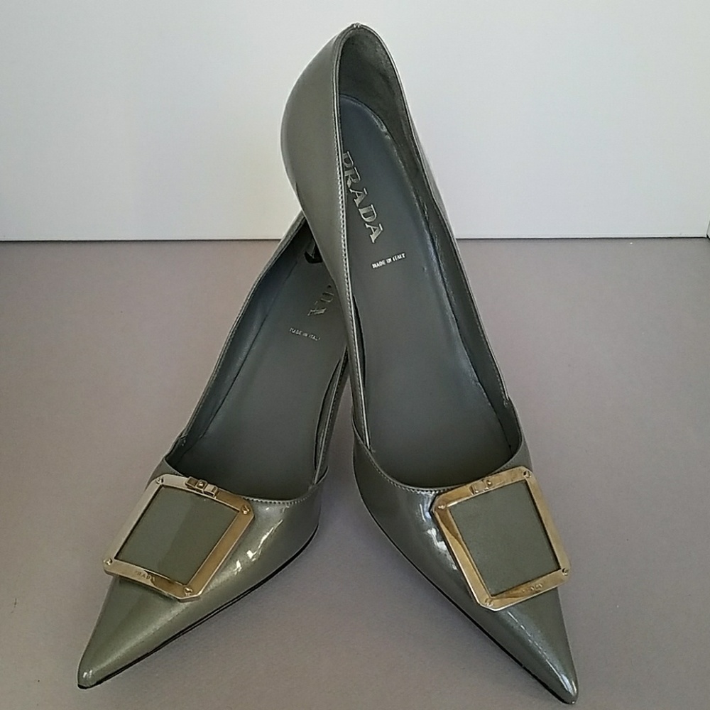 Prada Patent Buckle Toe Pumps